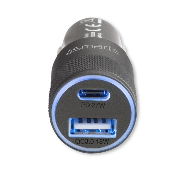 4SMARTS Rapid+ autós gyorstöltő Type-C + USB PD 27W szürke