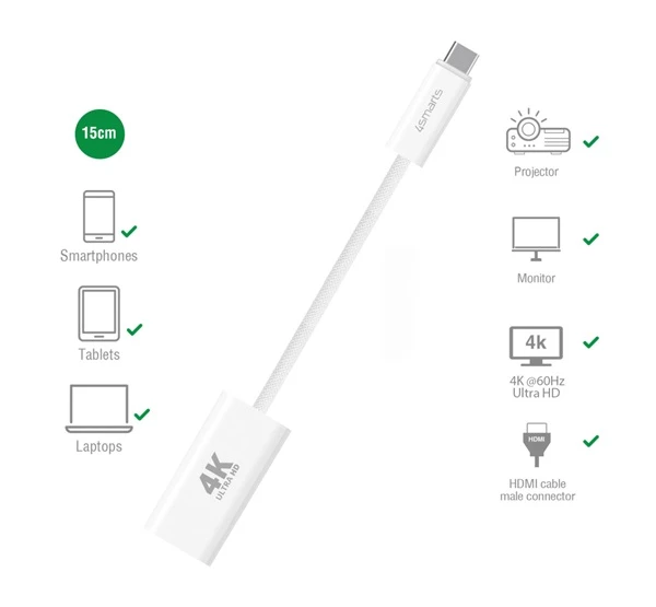 4SMARTS USB Type-C - HDMI adapter 15cm fehér