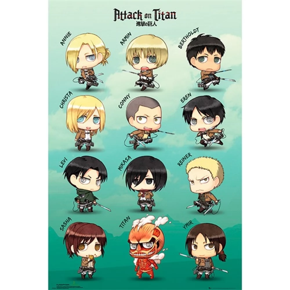 ABYSSE Attack on Titan Chibi characters 91.5x61 cm poszter