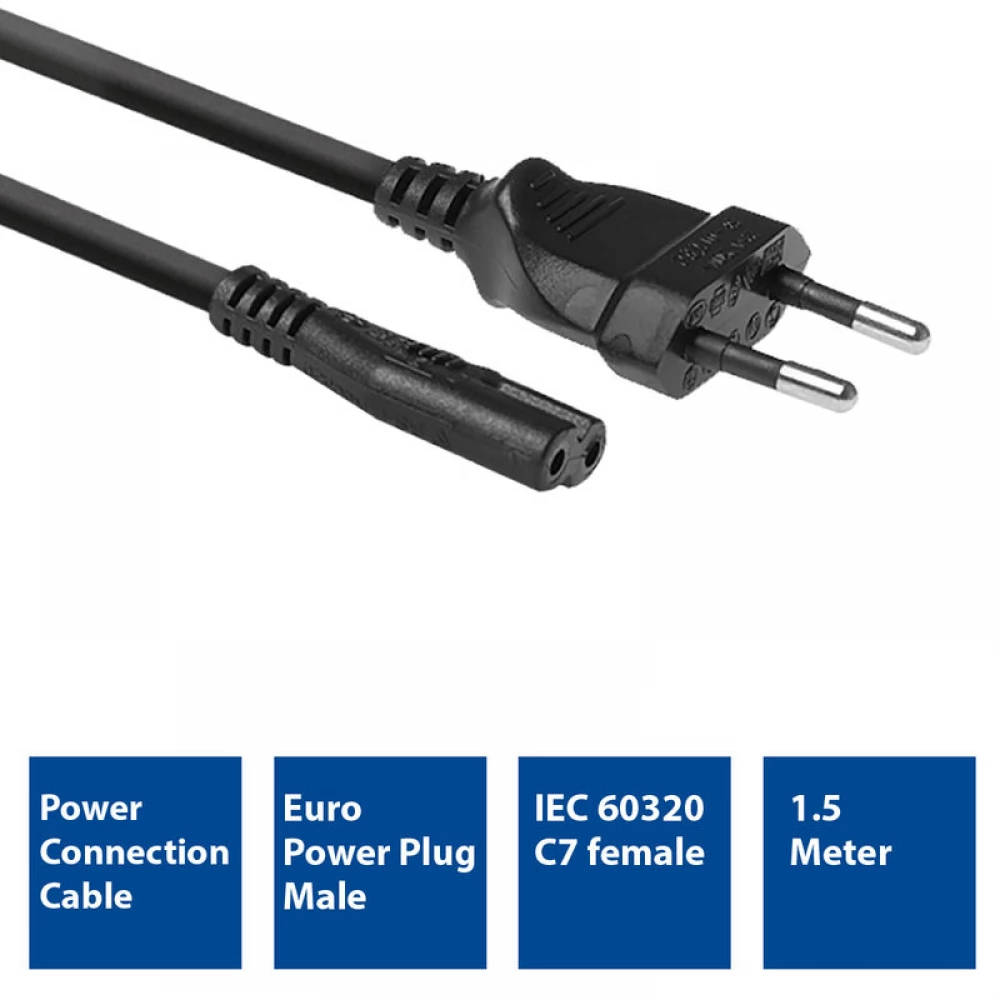 ACT CONNECTIVITY 230V Piskóta Táp Fekete 1.5m AC3300
