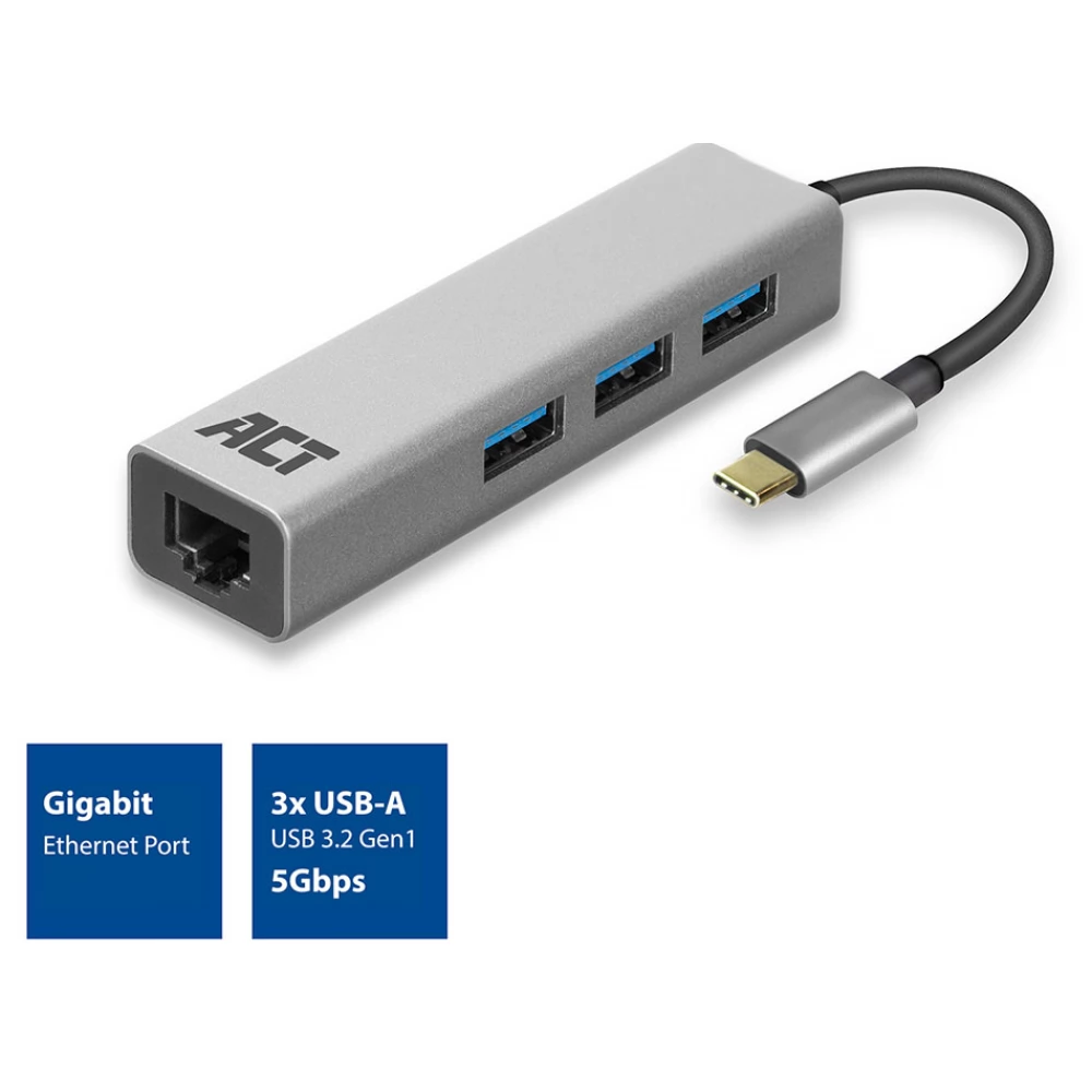 ACT CONNECTIVITY AC7055 3-Port USB-C 3.1 (USB 3.0) Hub Gigabit ethernet porttal