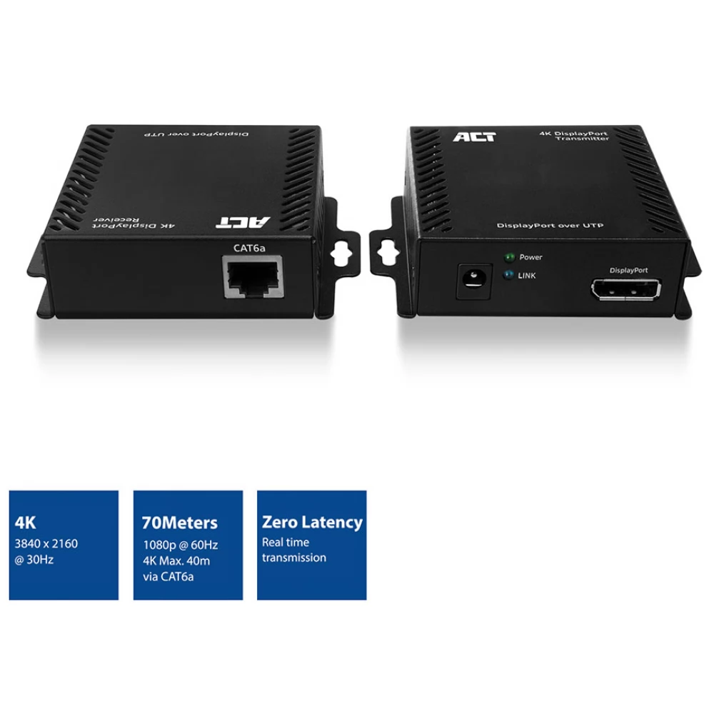 ACT CONNECTIVITY AC7770 4K DisplayPort over CATx extender set up to 70 meter