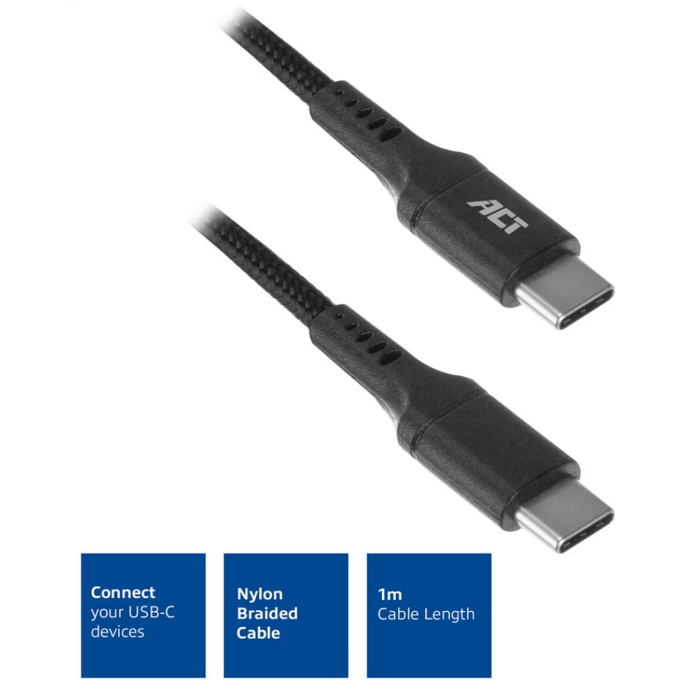 ACT CONNECTIVITY USB 2.0 Type C Összekötő Fekete 1m AC3096