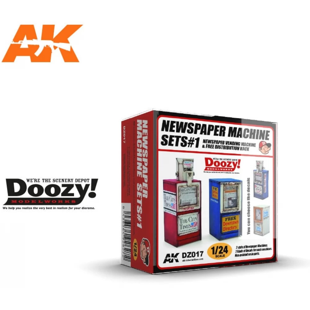 AK INTERACTIVE 1/24 Newspaper Machine Sets #1 újságos automata szett dioráma kiegészítő
