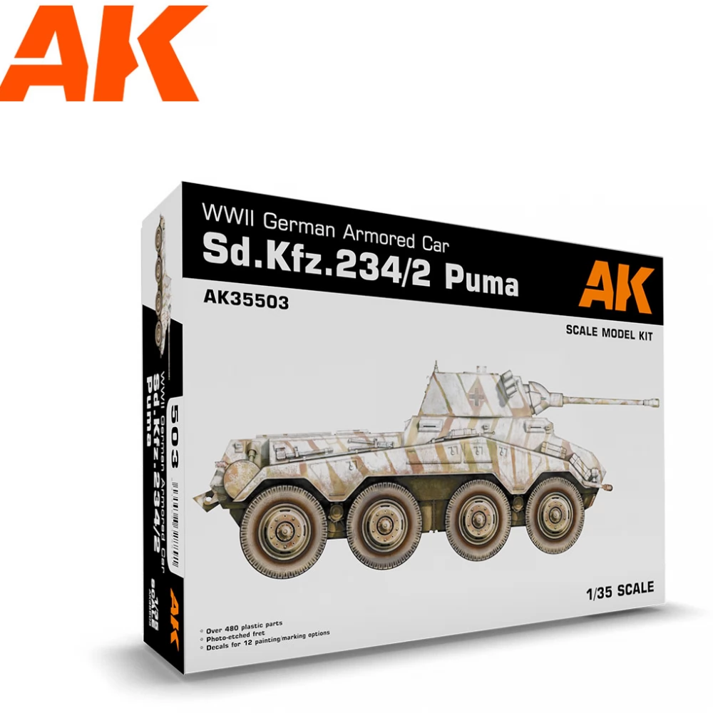 AK INTERACTIVE 1/35 Sd.Kfz.234/2 Puma német páncélautó katonai jármű modell