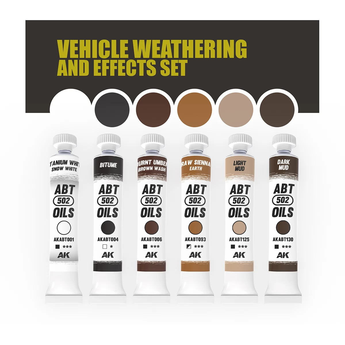 AK INTERACTIVE ABT Oils Vehicle Weathering & Effect jármű antikoló készlet 6x 20ml