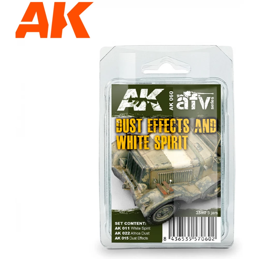 AK INTERACTIVE AFV Dust Effects And White Spirit Set enamel effekt festék készlet 3x 35ml