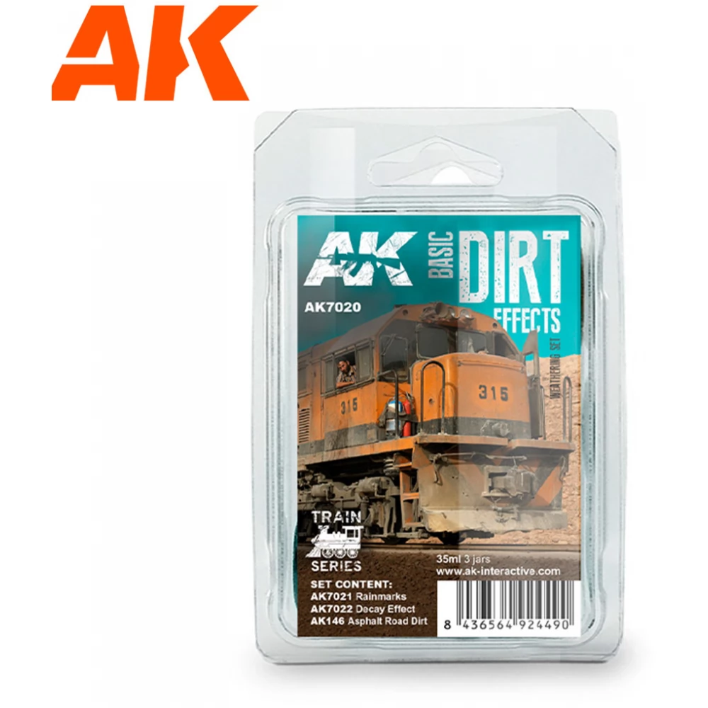 AK INTERACTIVE Basic Dirt Effects Train Series Weathering Set pigment készlet 3x 35 ml