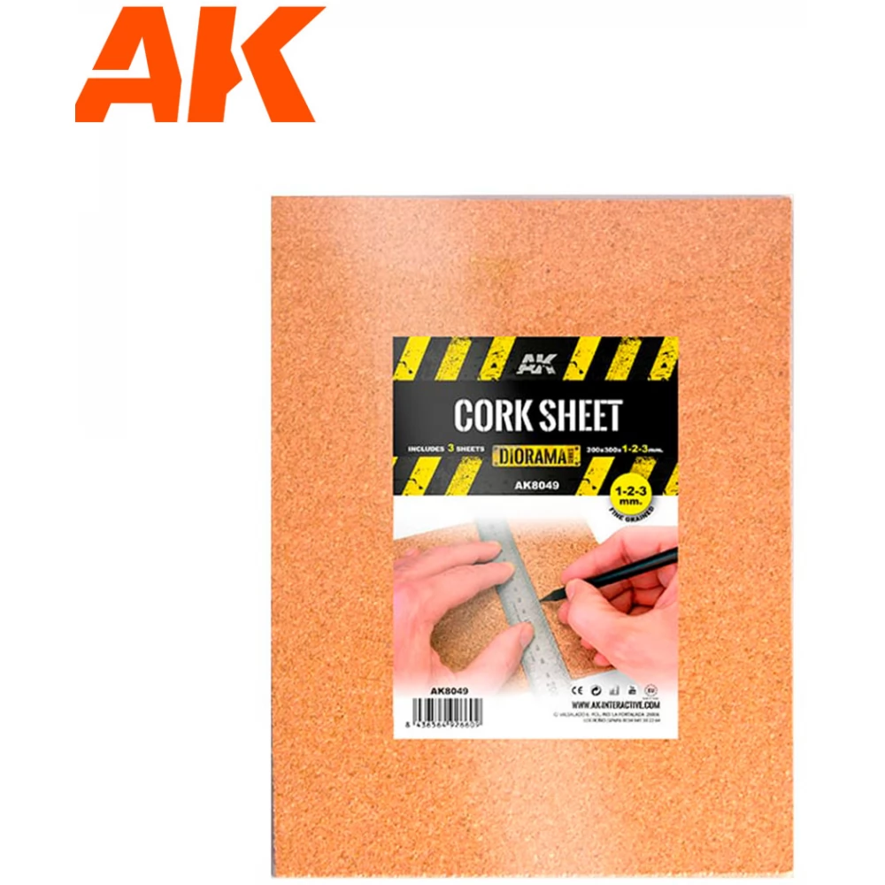 AK INTERACTIVE Corck Sheets - Fine Grained parafa lap 200x300x1-2-3mm 3 darabos szett