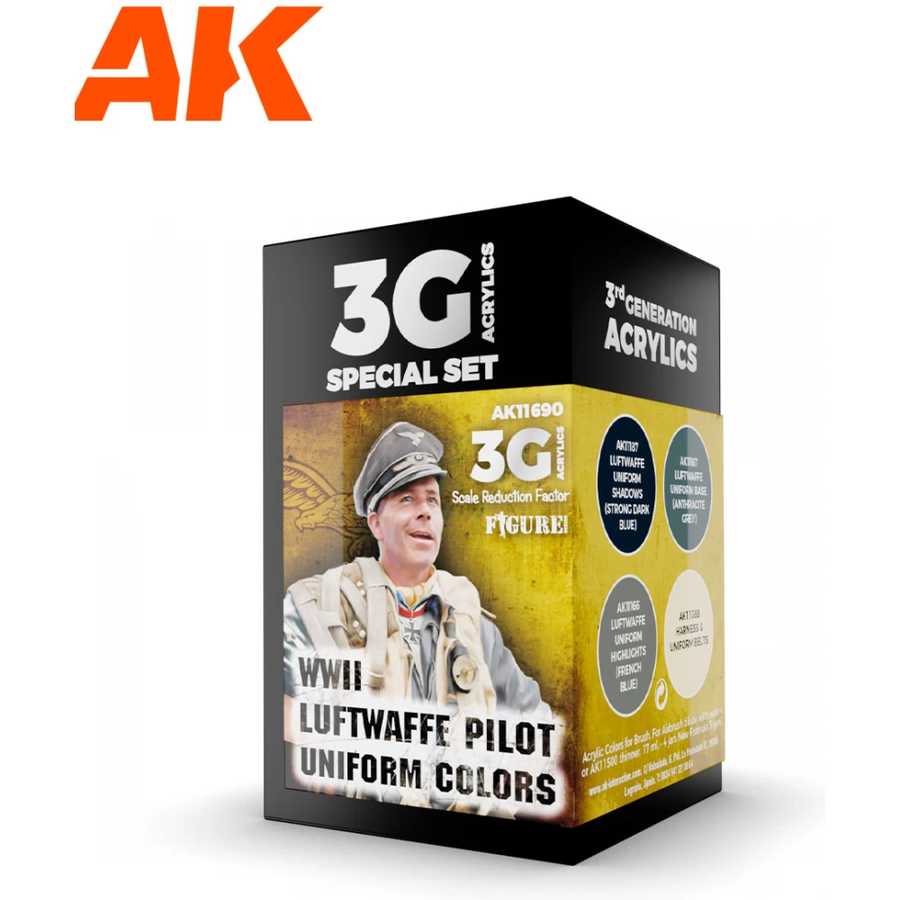 AK INTERACTIVE Figure WWII Luftwaffe Pilot Uniform Colors akrilfesték készlet 4x 17ml