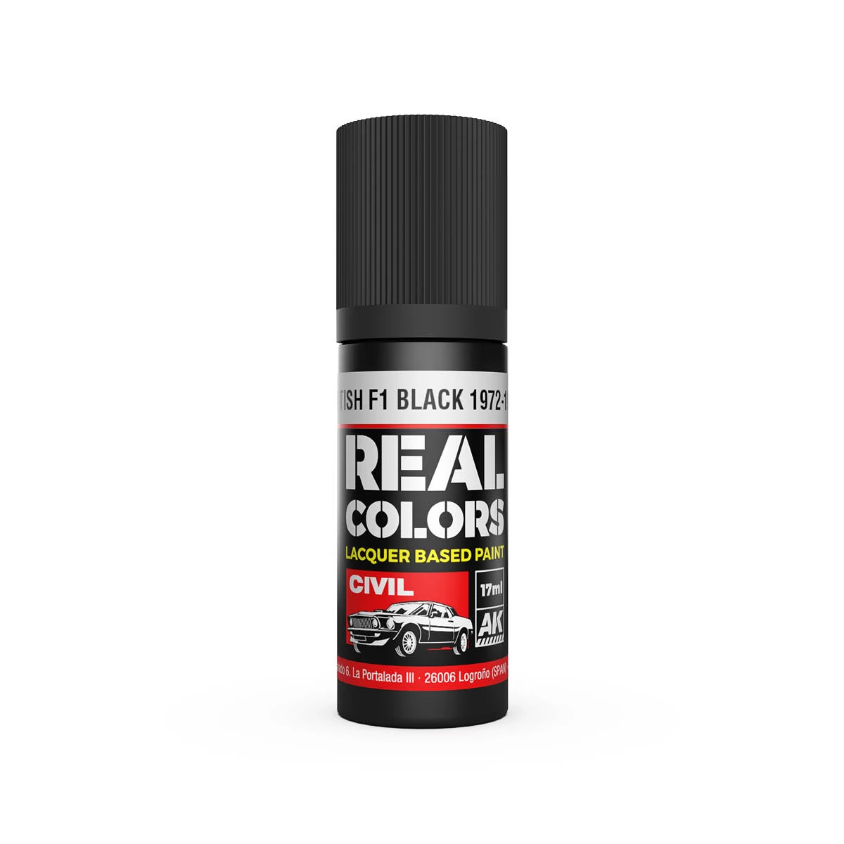 AK INTERACTIVE Real Colors Lacquer Based Paint British F1 Black 1972-1986 fekete lakk alapú festék 17ml
