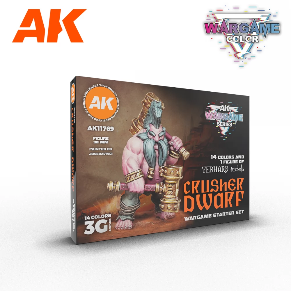 AK INTERACTIVE Wargame Crusher Dwarf akrilfesték kezdőkészlet 14x 17ml extra figurával
