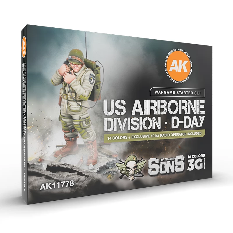 AK INTERACTIVE Wargame Starter Set US Airborne Division D-day akrilfesték kezdőkészlet 14x 17ml extra figurával