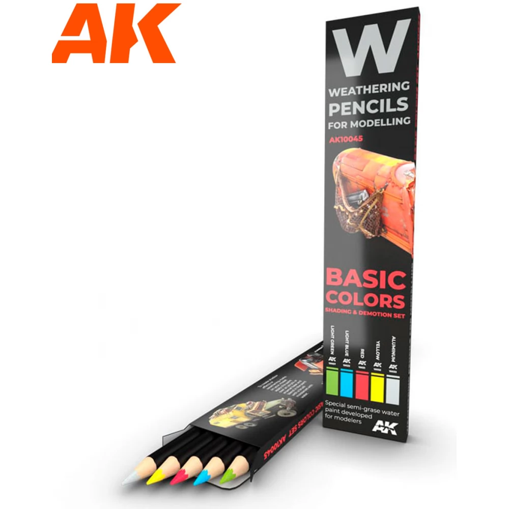 AK INTERACTIVE Weathering pencils Basic Colors színes árnyékolás effektus vízbázisú festék ceruza készlet