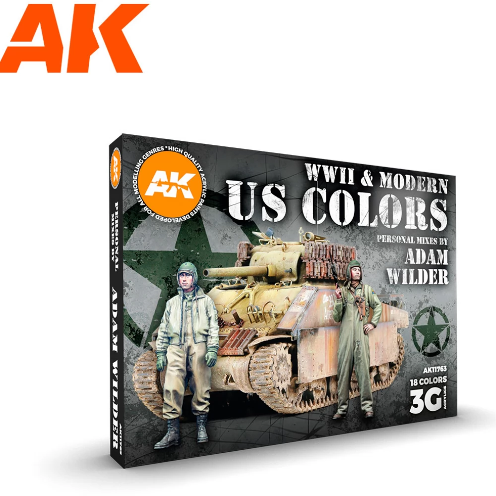 AK INTERACTIVE WWII & Modern US Colors Adam Wilder Signature Set 18 Colors 18x 17ml
