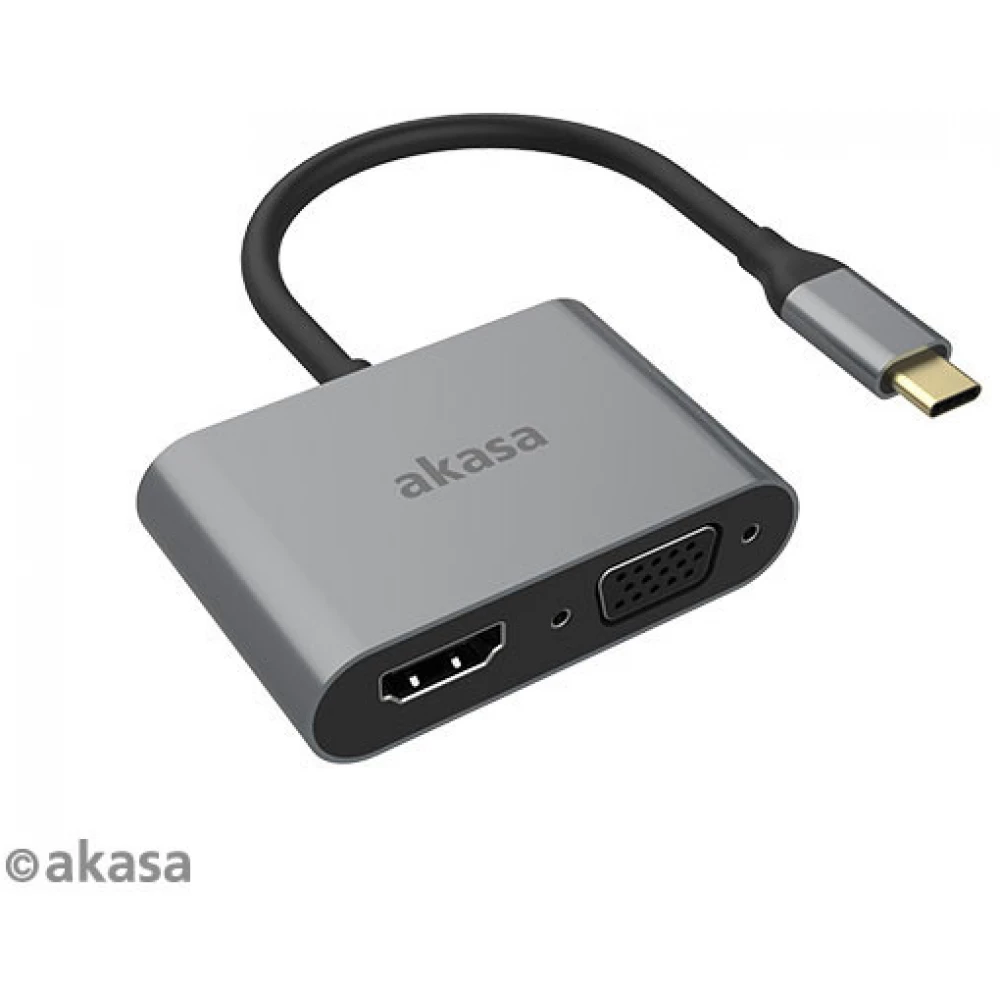 AKASA USB 2.0 Type C VGA/D-Sub + HDMI Átalakító Szürke 18cm AK-CBCA23-18BK