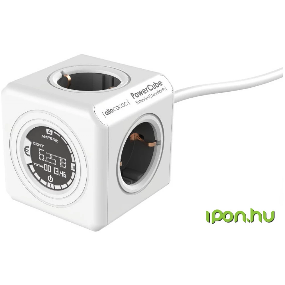 ALLOCACOC PowerCube 4 aljzat elosztó Monitorral 1.5m fehér-szürke