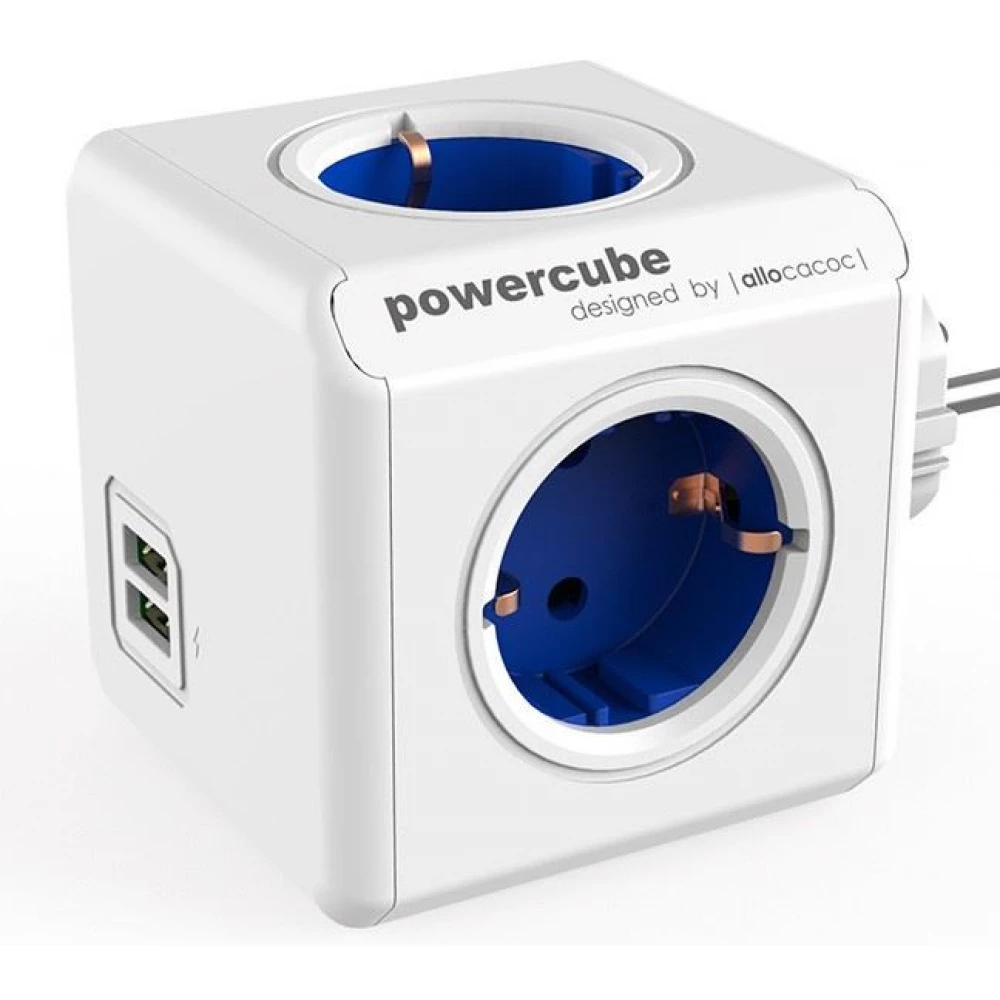 ALLOCACOC PowerCube 4 aljzat Fali elosztó 2xUSB fehér-kék