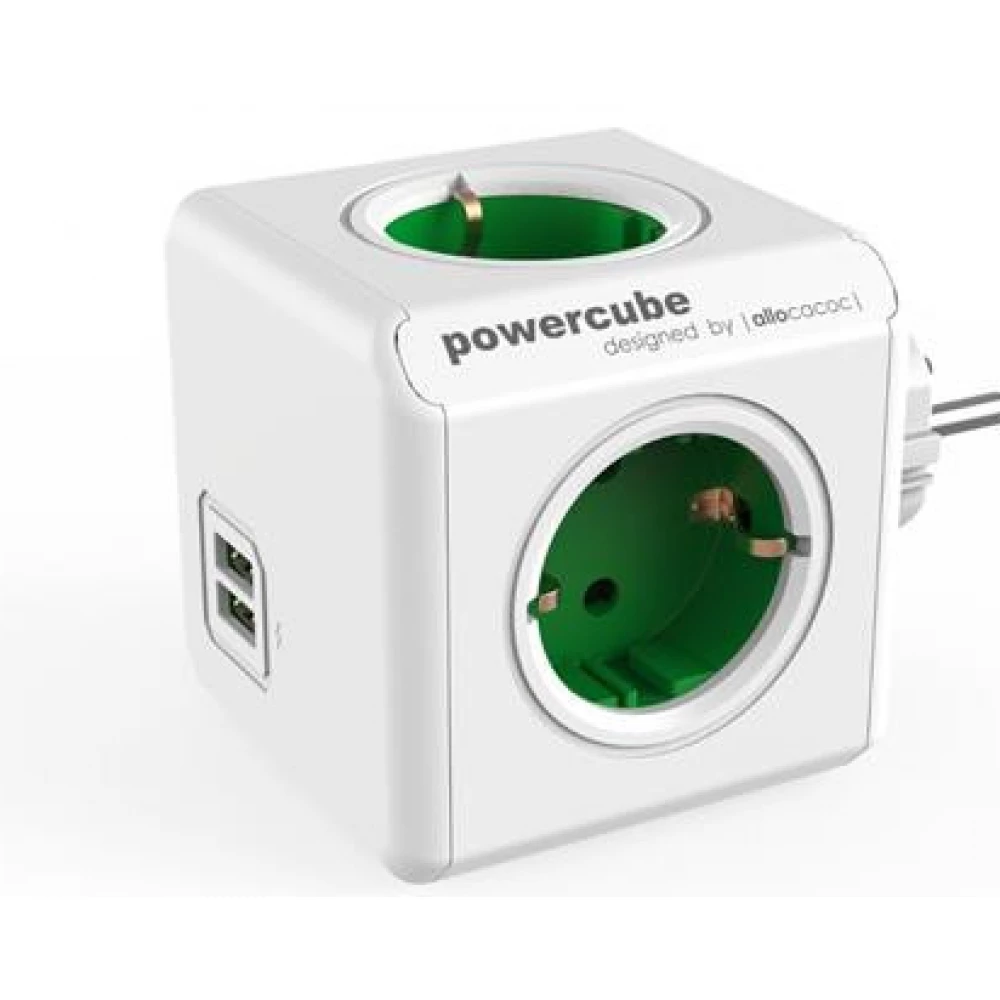 ALLOCACOC PowerCube 4 aljzat Fali elosztó 2xUSB fehér-zöld