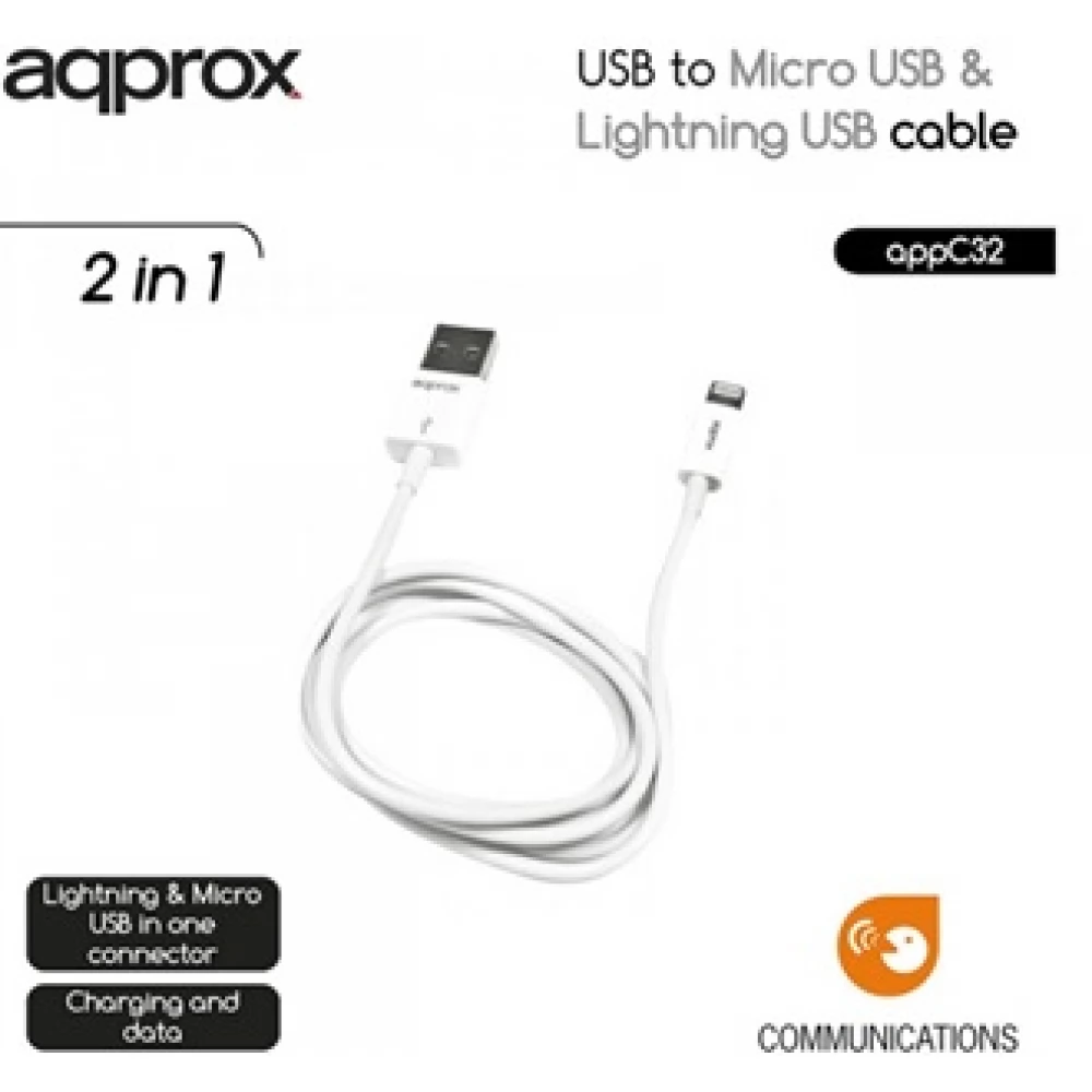 APPROX USB Lightning + Micro USB + USB Type C Átalakító Fehér 1m APPC32