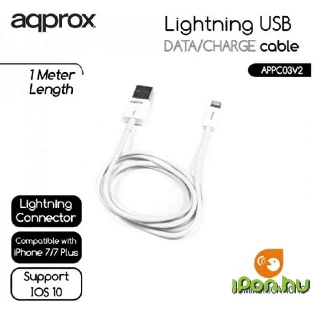 APPROX USB Lightning Töltő/adatkábel Fehér 1m APPC03V2