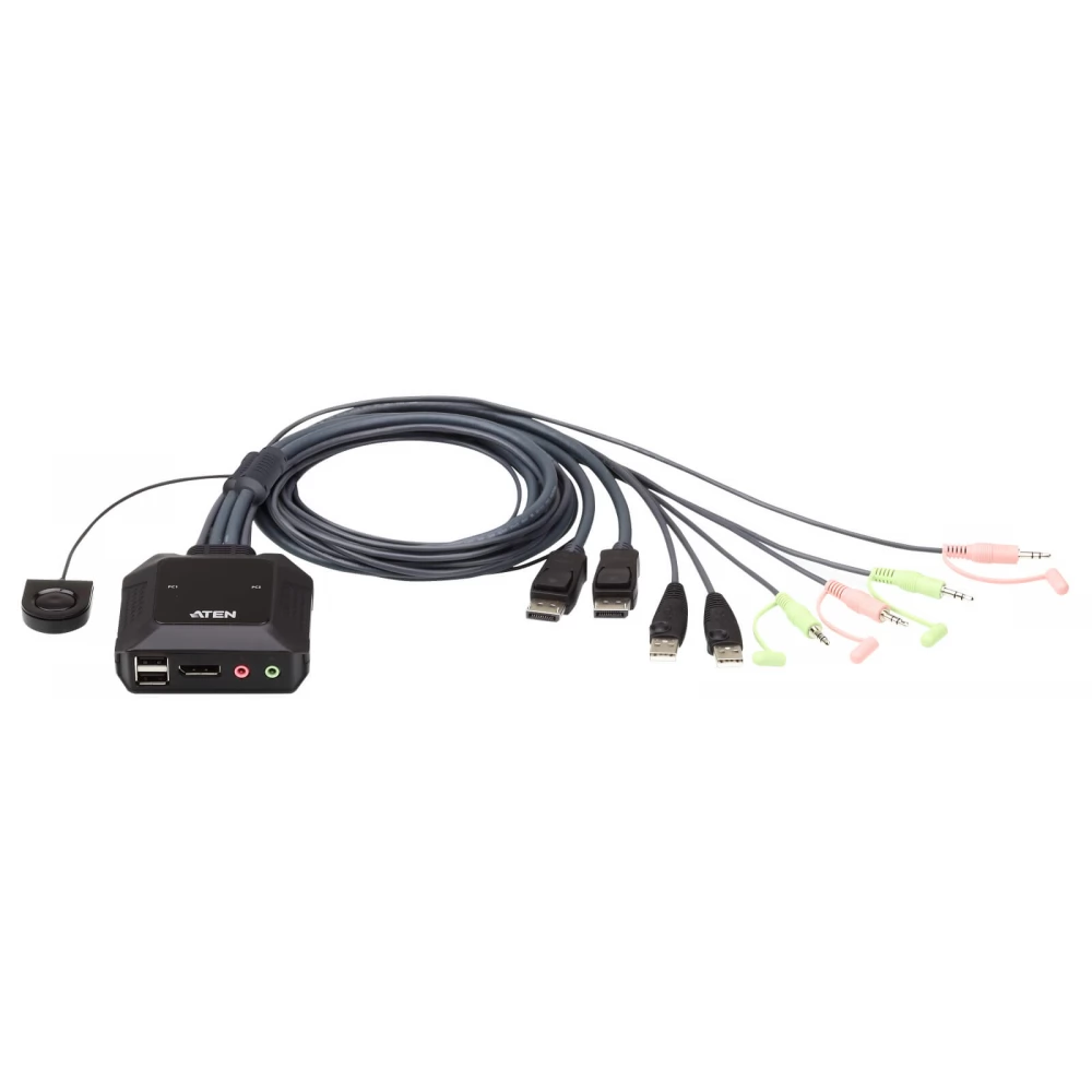 ATEN 2-Port USB DisplayPort Cable KVM Switch with Remote Port Selector CS22DP