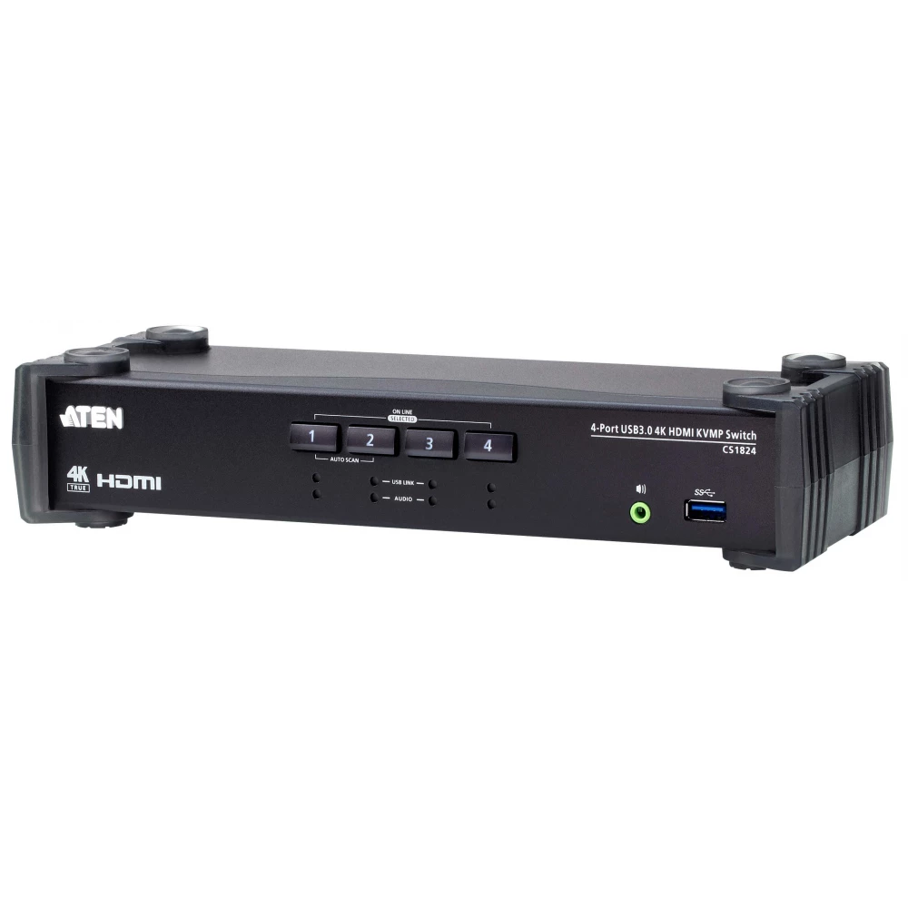 ATEN 4-Port USB 3.0 4K HDMI KVMP Switch with Audio Mixer Mode CS1824
