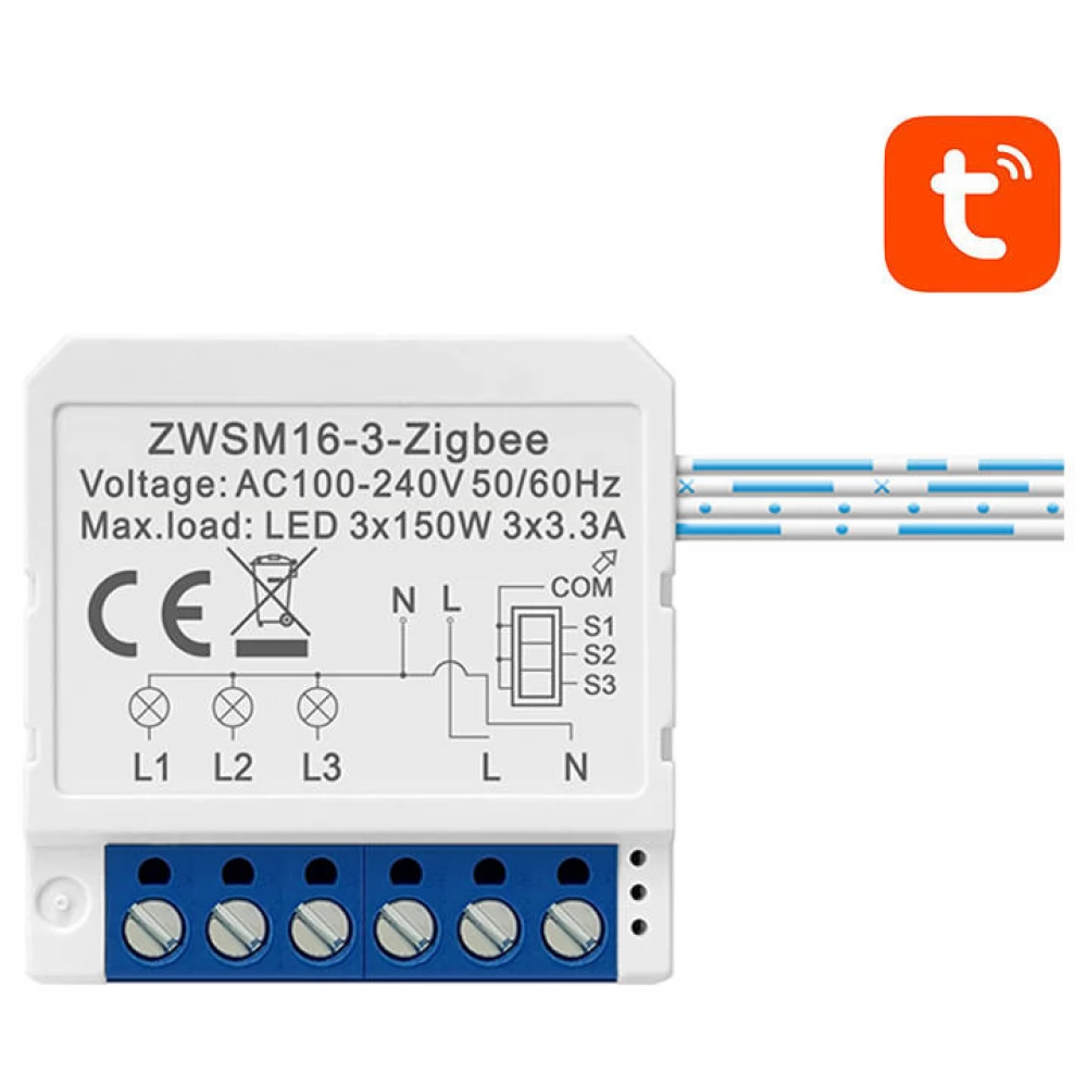 Avatto ZWSM16-W3 Intelligens kapcsoló modul 3 csatornás fehér