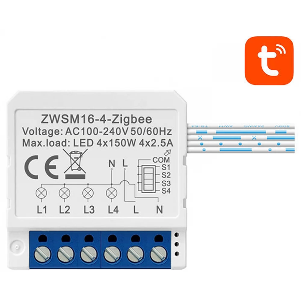 Avatto ZWSM16-W4 Intelligens kapcsoló modul 4 csatornás fehér