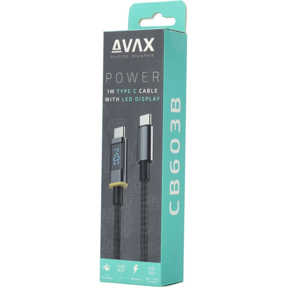 AVAX USB 2.0 Type C Összekötő Fekete 1m CB603B