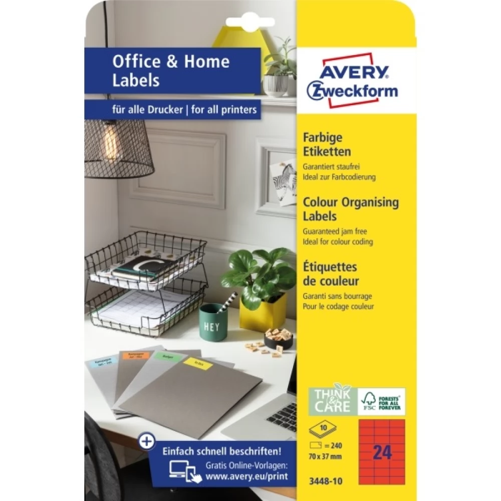 AVERY 3448-10 70x37mm 240db-os univerzális etikett piros