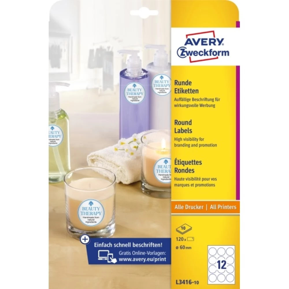 AVERY Címke nyomtatóhoz Ø60mm 120 darabos fehér