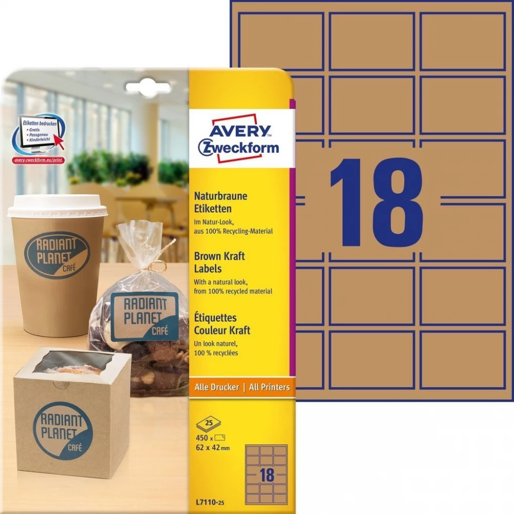 AVERY Címke nyomtatóhoz 62x42mm 25x18db barna