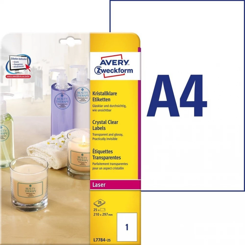 AVERY Különleges Címke lézer nyomtatóhoz 210x297mm 25x1db átlátszó