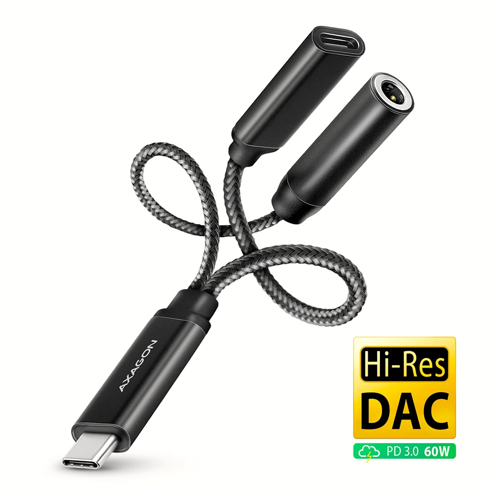 AXAGON USB 2.0 Type C USB 2.0 Type C + Jack Átalakító Fekete 10cm ADA-HCPD