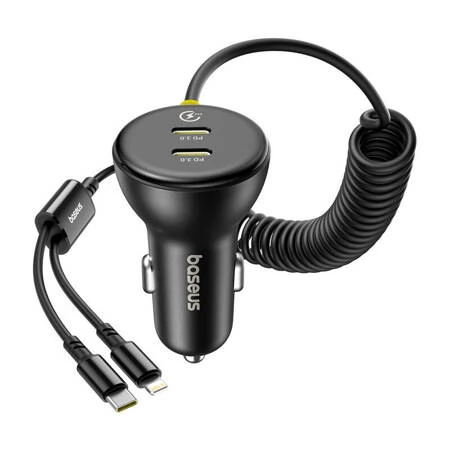 BASEUS Circular autós töltő 2xUSB-C + fix lightning kábel 60W fekete