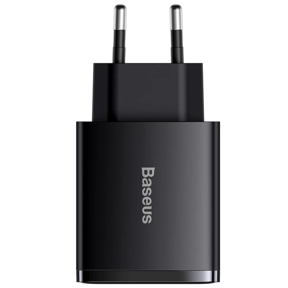 BASEUS Compact Quick Charger 2xUSB USB-C PD 3A 30W fekete