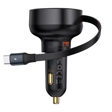 BASEUS Enjoyment Pro Autós töltő USB + kihúzható USB-C kábel 60W fekete
