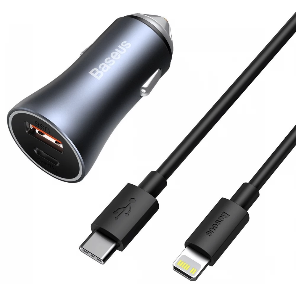 BASEUS Golden Contactor Pro autós töltő 1xUSB 1xUSB-C 40W + USB-C kábel szürke