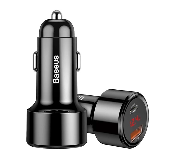BASEUS Magic autós töltő USB-A + Type-C QC 4.0 PD 45W fekete