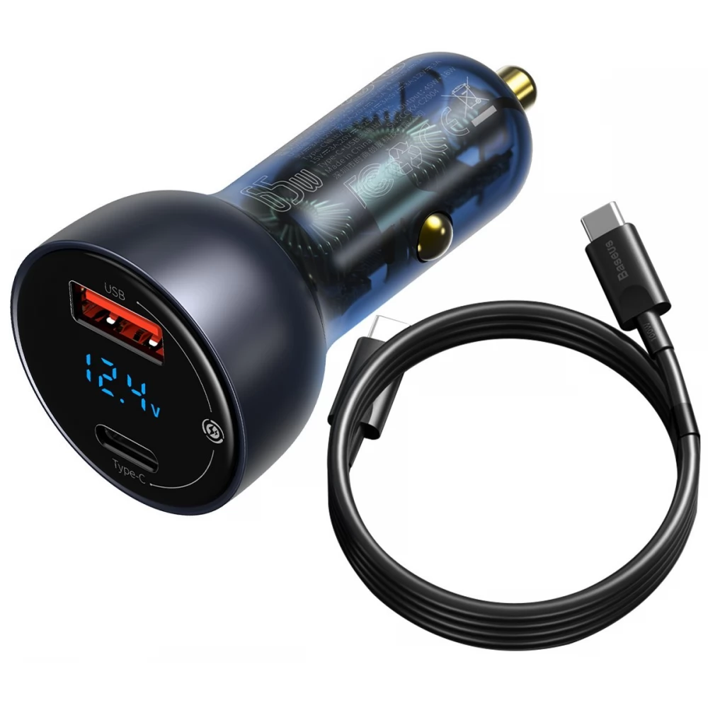 BASEUS Particular Autós töltő 65W + USB-C kábel szürke