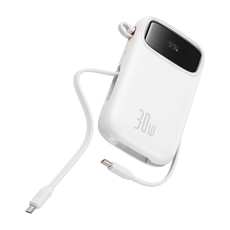 BASEUS Qpow 2 Power Bank 10000mAh 30W fix 2xUSB-C kábel fehér