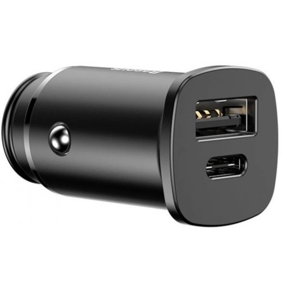 BASEUS Square Autós töltő 30W 1xUSB QC4.0 1xUSB-C PD3.0 fekete