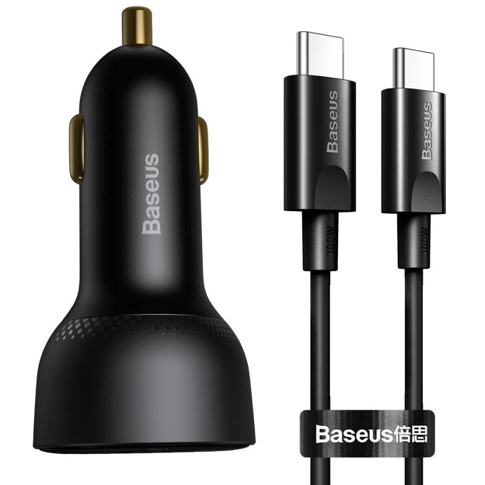 BASEUS Superme autós töltő USB-C 100W + USB-C kábel fekete