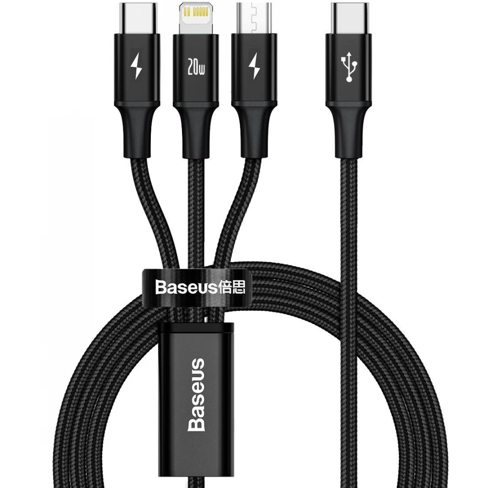 BASEUS USB 2.0 Type C Lightning + Micro USB + USB Type C Átalakító Fekete 1.5m CAMLT-SC01