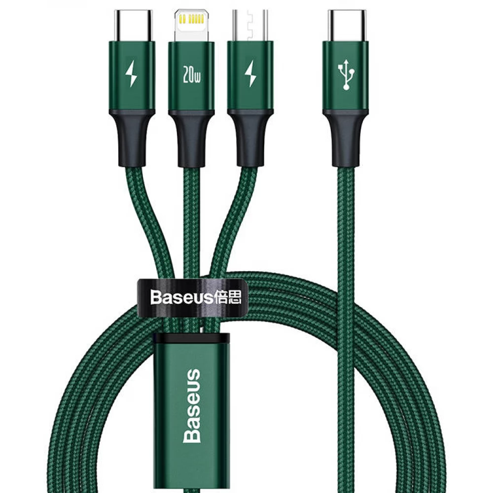 BASEUS USB 2.0 Type C Lightning + Micro USB + USB Type C Átalakító Zöld 1.5m CAMLT-SC06