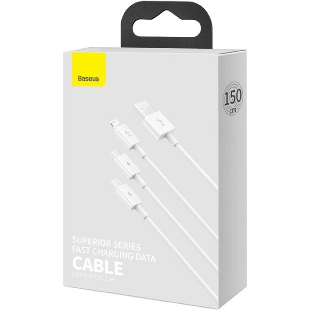 BASEUS USB Lightning + Micro USB + USB Type C Átalakító Fehér 1.2m CAMLTYS-02