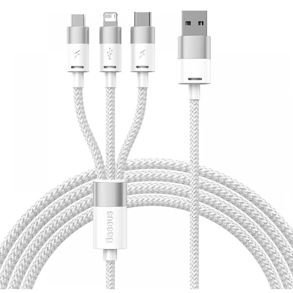 BASEUS USB Lightning + Micro USB + USB Type C Átalakító Fehér 1.2m CAXS000002