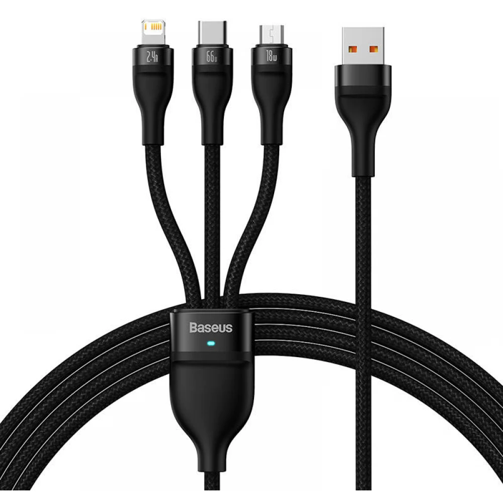 BASEUS USB Lightning + Micro USB + USB Type C Átalakító Fekete 1.2m CASS040001