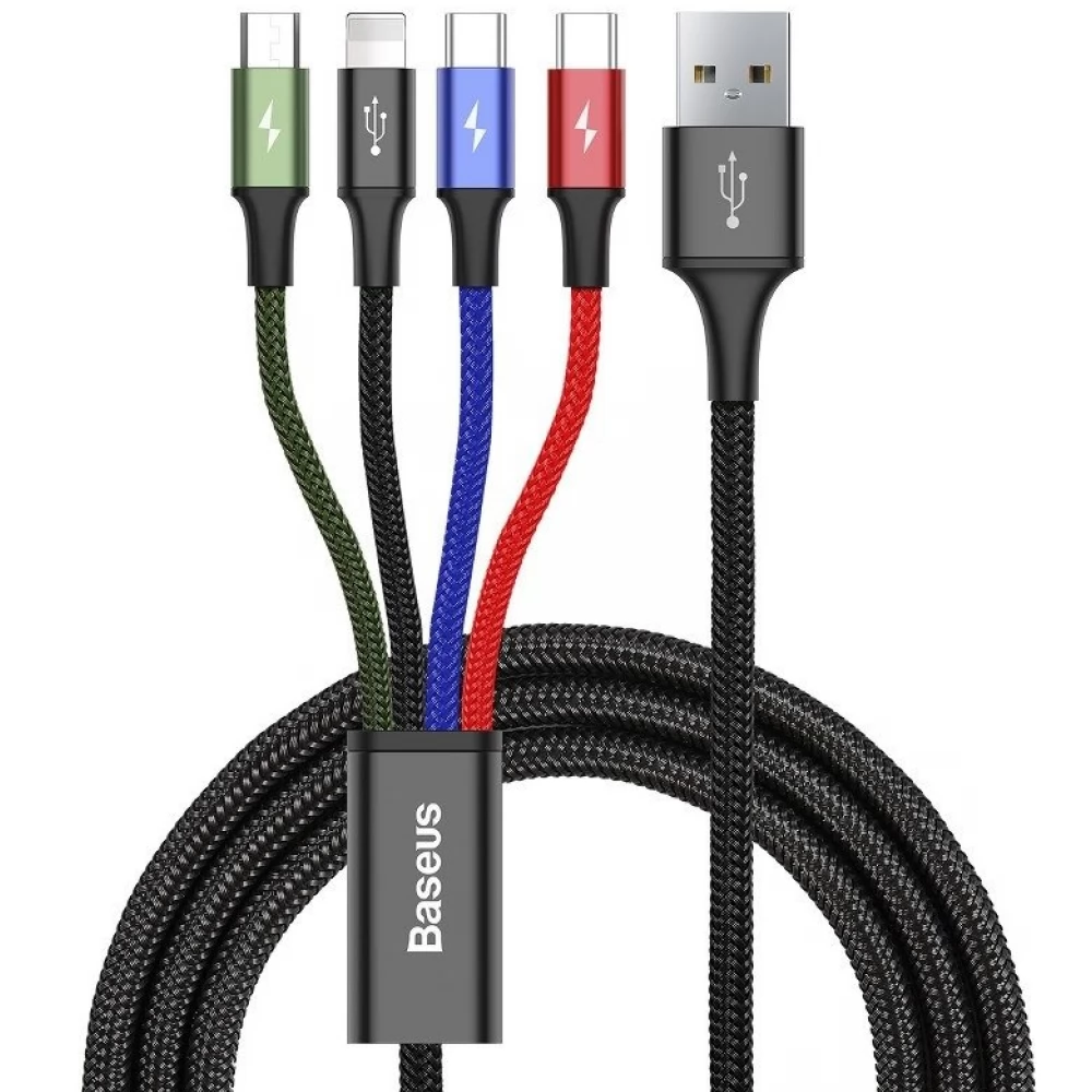 BASEUS USB Lightning + Micro USB + USB Type C Átalakító Fekete 1.2m CA1T4-B01